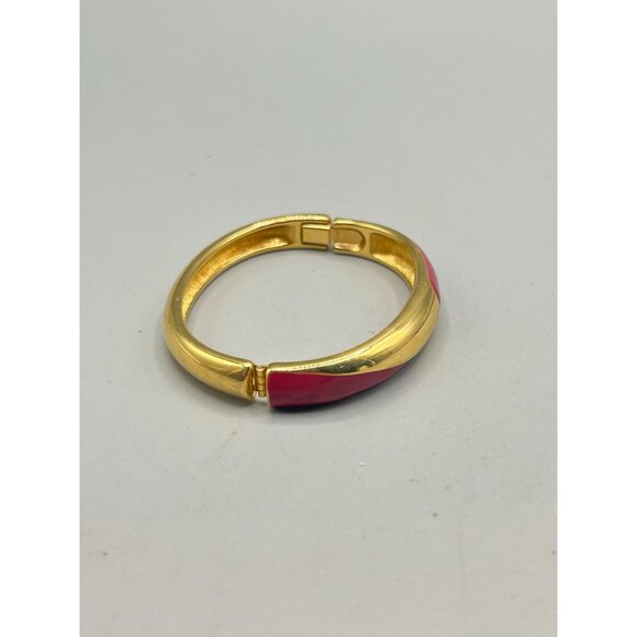Monet Bracelet Gold Tone & Fuchsia Pink Enamel Hinged Bangle Bracelet - Picture 3 of 8